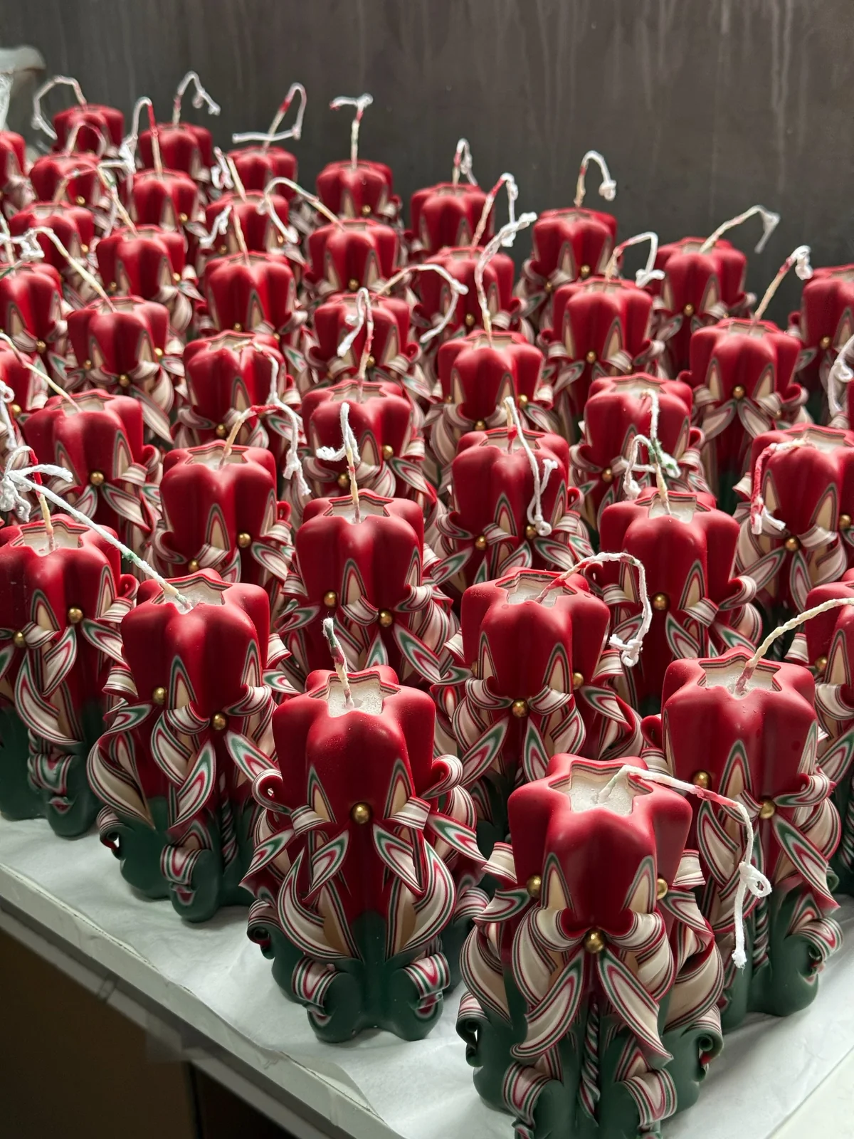 Batch of hand-carved Christmas candles