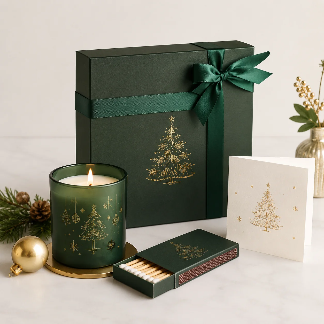 Green Christmas jar candle gift set