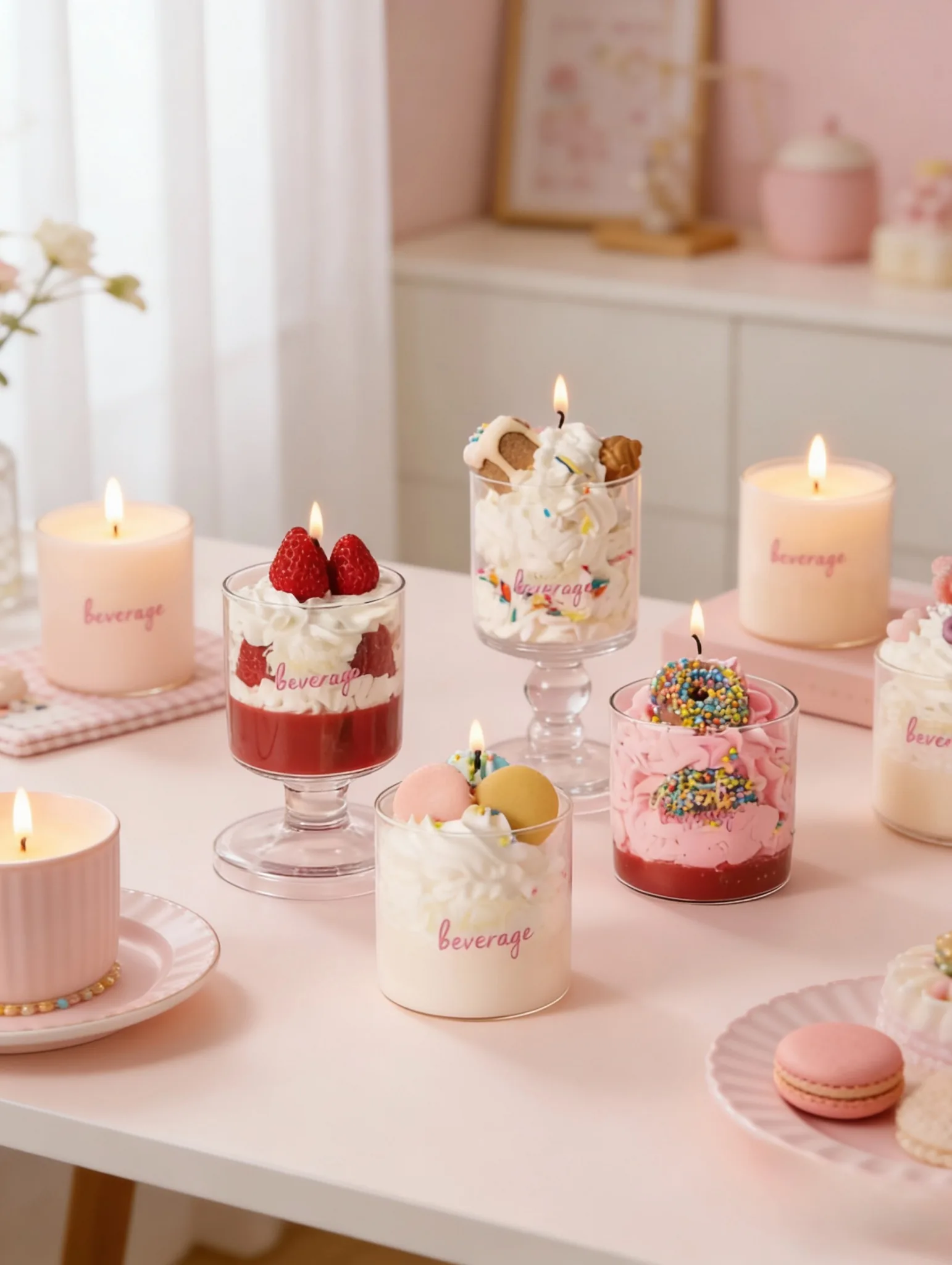 Dessert cream candle collection display