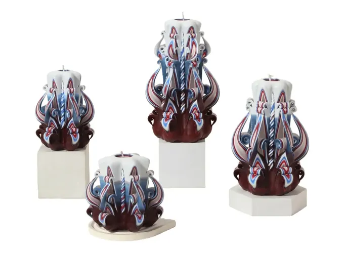 Layered tricolor hand-carved pillar candle