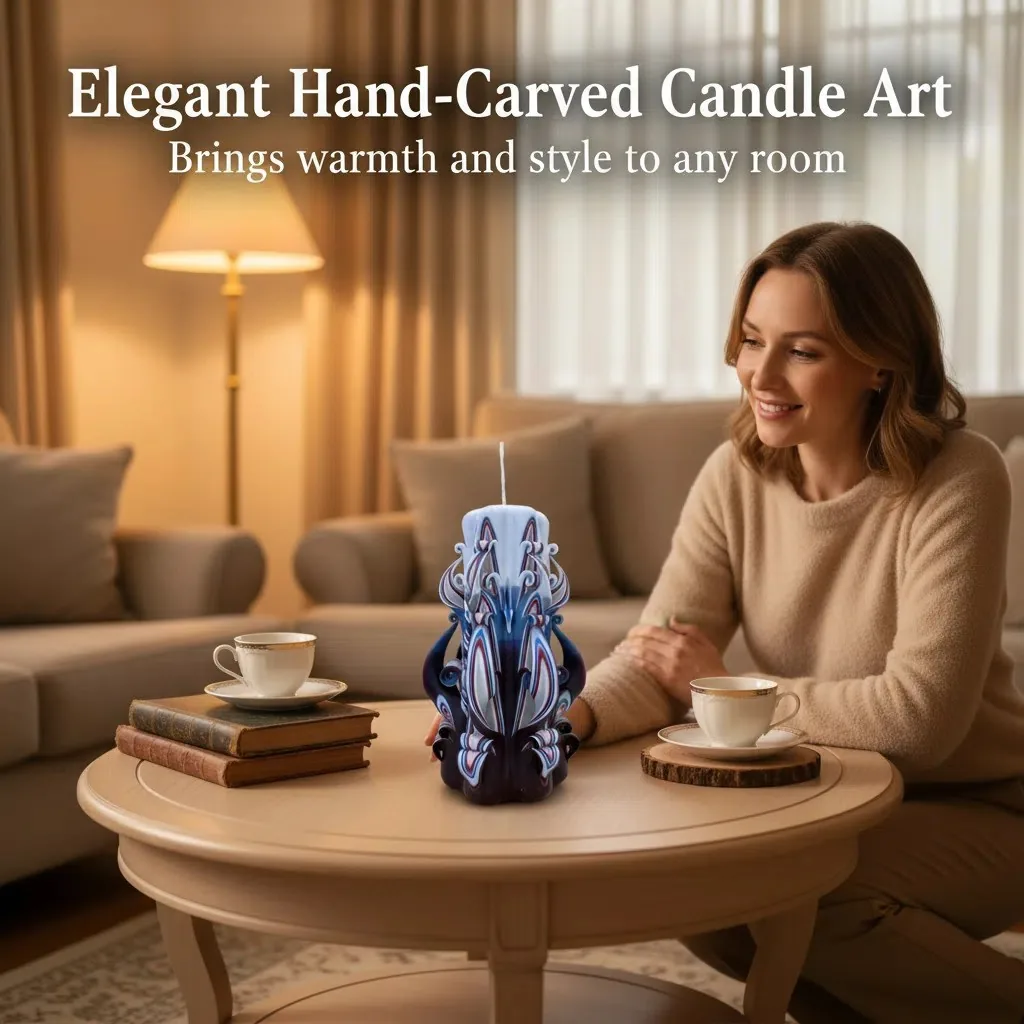 Layered Tricolor Hand-Carved Pillar Candle lifestyle scene