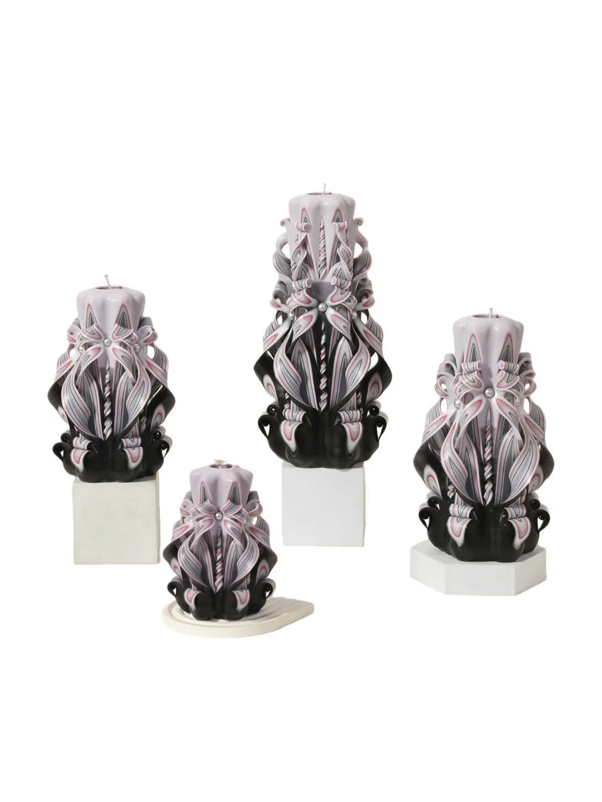 Pearl Bow Hand-Carved Pillar Candle family view
