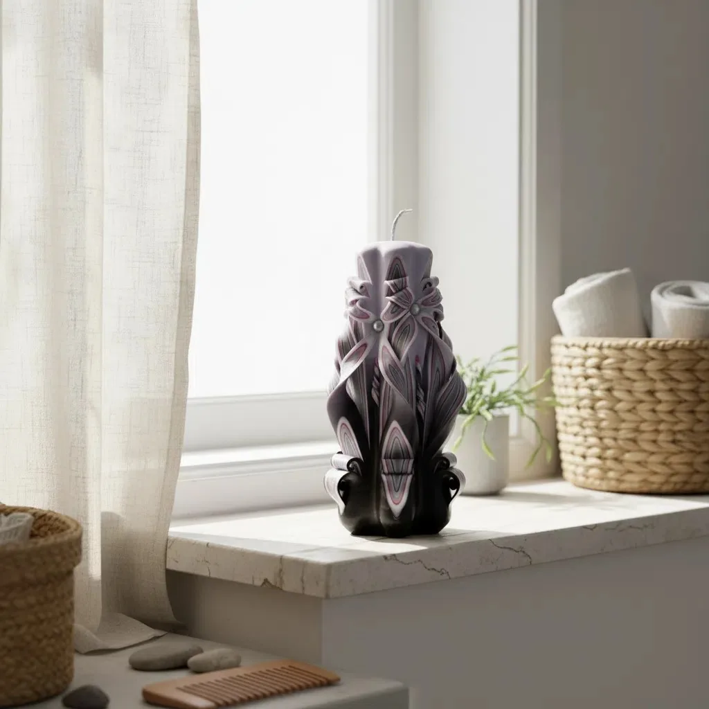 Pearl Bow Hand-Carved Pillar Candle